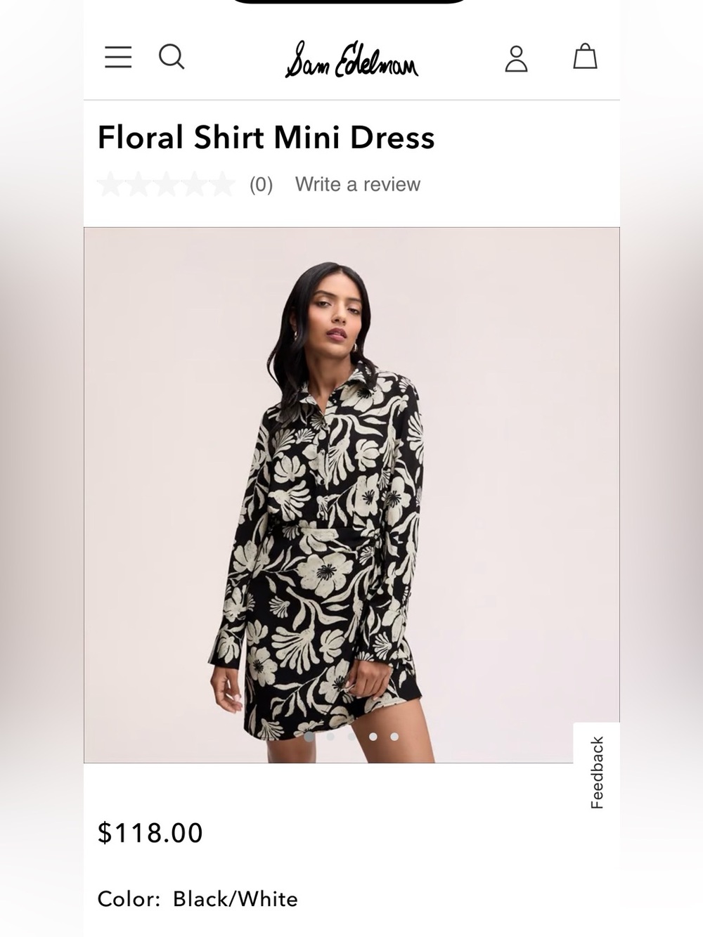 NWT Sam Edelman Black and White Floral Shirt Dress
